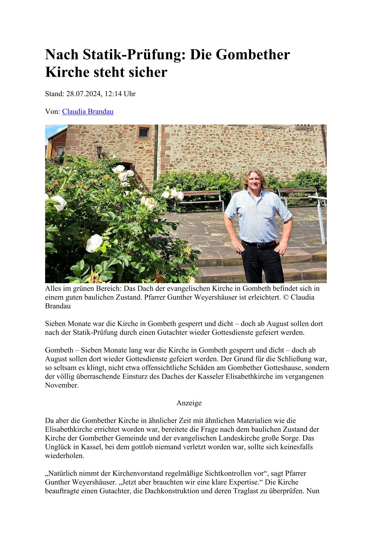 Gombether Kirche steht sicher